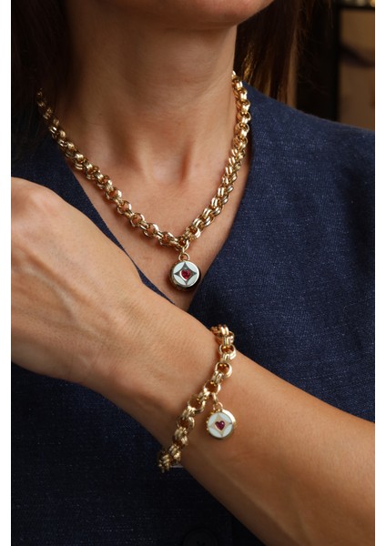 14 Ayar Altın Cetaş Dotch Zincirli Ortası Taş ve Mine Detaylı Set indirimleri