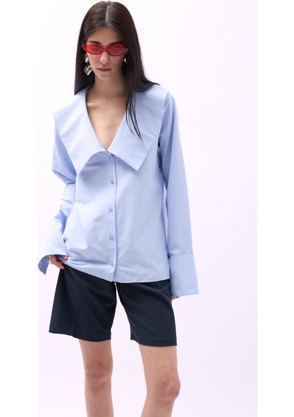 Geniş Yaka Volan Kol Gömlek