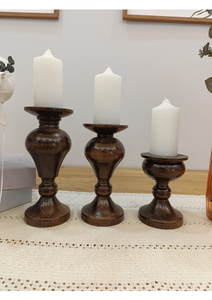 Ahşap Şamdanlık 3’lü Set – Dekoratif Mumluk