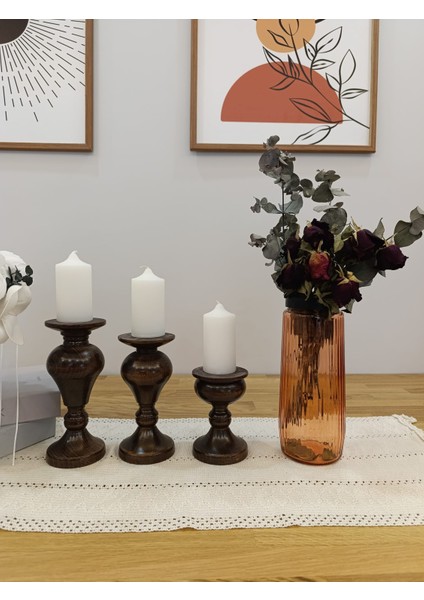 Ahşap Şamdanlık 3’lü Set – Dekoratif Mumluk modelleri
