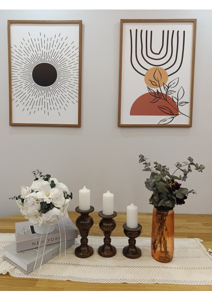 Ahşap Şamdanlık 3’lü Set – Dekoratif Mumluk