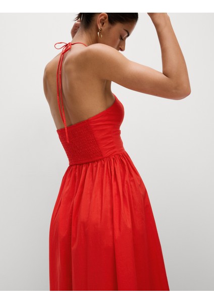 Pamuklu Halter Yaka Midaksi Plaj Elbisesi