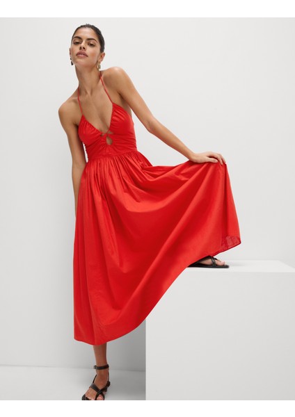 Pamuklu Halter Yaka Midaksi Plaj Elbisesi