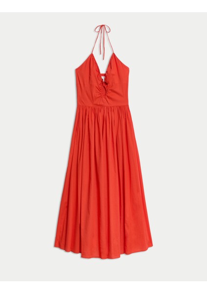 Pamuklu Halter Yaka Midaksi Plaj Elbisesi