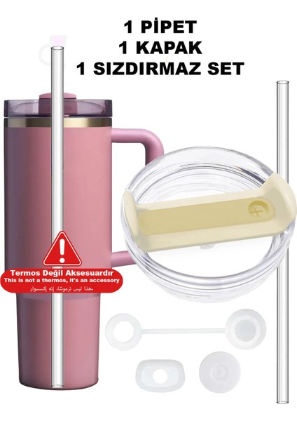 Quencher 40 Oz 1.18 Lt Uyumlu Krem Pipetli Termos Kapak - Kapak + Sızdırmaz Set + Pipet