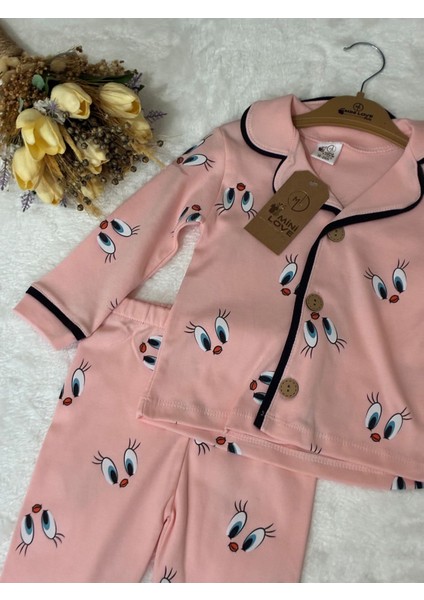 Tuembaby Gömlek Yaka Uzun Kollu Pamuklu Civciv Baskılı Bebek Pijama Takımı 6-9 Ay/ 9-12 Ay/12-18 Ay/ 18/24 Ay fiyatları