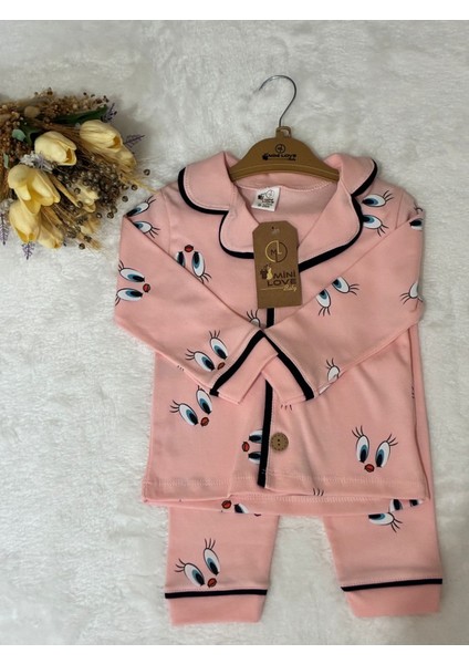 Tuembaby Gömlek Yaka Uzun Kollu Pamuklu Civciv Baskılı Bebek Pijama Takımı 6-9 Ay/ 9-12 Ay/12-18 Ay/ 18/24 Ay modelleri