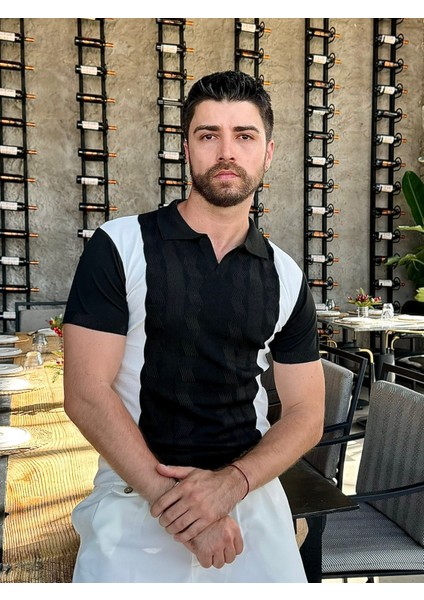 Beyaz Çizgili Siyah Polo Yaka T-Shirt modelleri