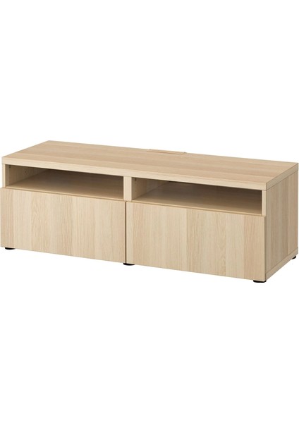 Bestå Tv Sehpası Ağartılmış Meşe Görünümlü 120X42X39 cm Lappviken Çıt Çıt Raylı