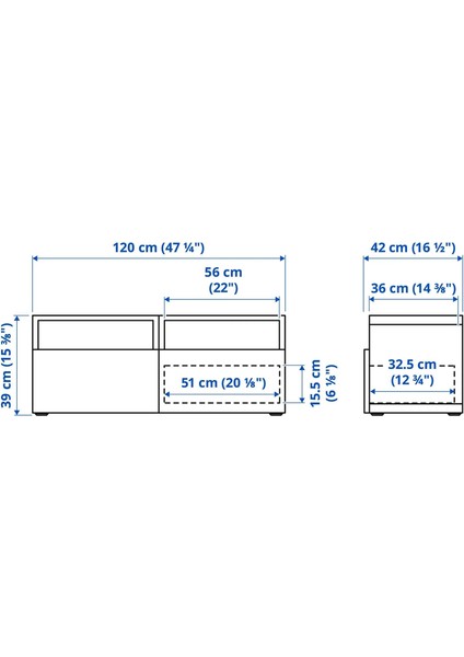 Bestå Tv Sehpası Ağartılmış Meşe Görünümlü 120X42X39 cm Lappviken Çıt Çıt Raylı fiyatları