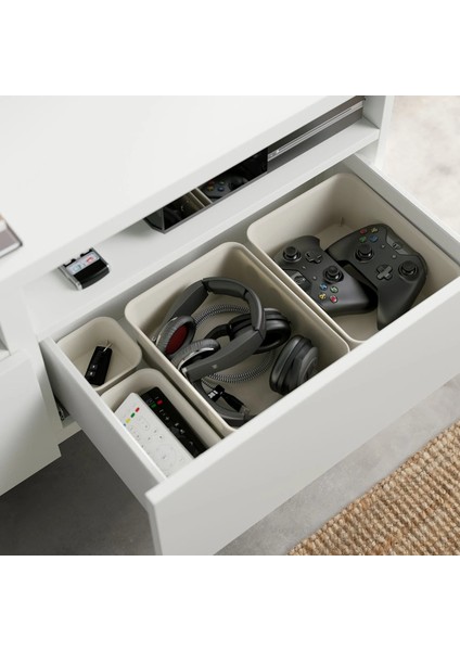 Bestå Tv Sehpası Ağartılmış Meşe Görünümlü 120X42X39 cm Lappviken Çıt Çıt Raylı