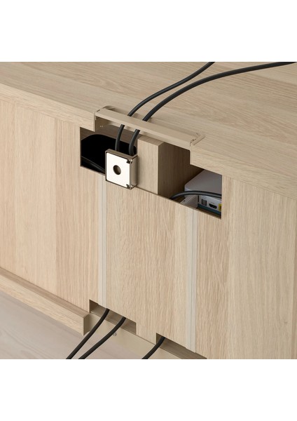 Bestå Tv Sehpası Ağartılmış Meşe Görünümlü 120X42X39 cm Lappviken Çıt Çıt Raylı