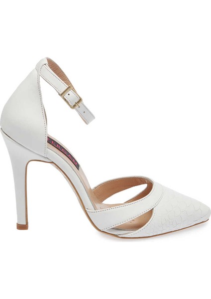 Beyaz Hakiki Deri Kadın Stiletto - K24I1AY67289-A26