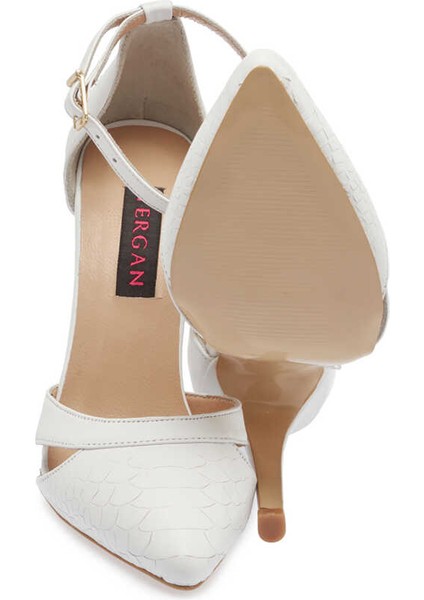 Beyaz Hakiki Deri Kadın Stiletto - K24I1AY67289-A26