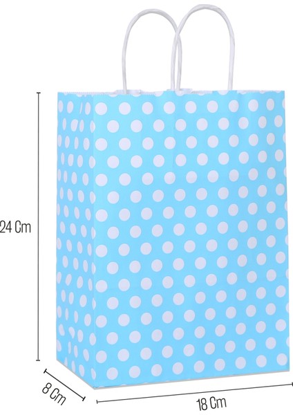 18*24*8 Mavi Puantiyeli Saplı Kağıt Çanta 24 Adet modelleri