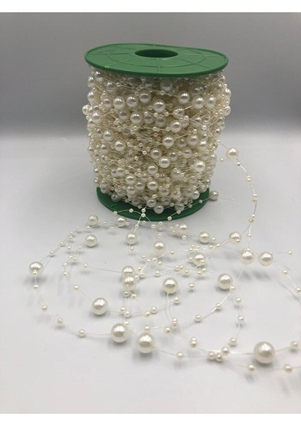 10 Metre Krem Misinalı Şerit Inci Boncuk Şerit Çiçek Süsleme Dekorasyon Boncuğu