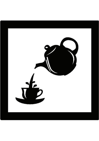 Demlik ve Fincan Temalı Duvar Dekor Sticker 40 x 40 cm