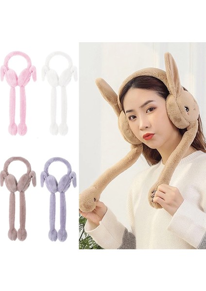 Peluş Tavşan Hareketli Oynar Kulaklı Çocuk Kulak Isıtıcı Koruyucu - Gül Kurusu Rengi fiyatları