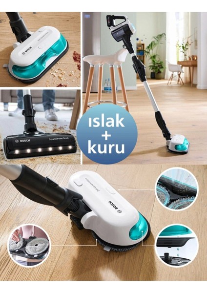 Mop ve Süpürme Islak-Kuru Temizlik, Güçlü Emiş,hafif Tasarım ve Uzun Pil Ömrü Motor 10 Yıl Garanti