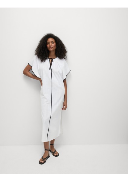 Pamuklu V Yaka Plaj Elbisesi indirimleri