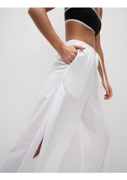 Saf Pamuklu Rahat Kesim Plaj Pantolonu