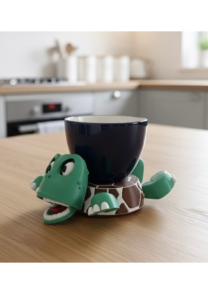 Sevimli Kaplumbağa Bardak Altlığı – Hareketli ve Eğlenceli Kupa Altlığı (Kahverengi-Beyaz Çizgili) modelleri