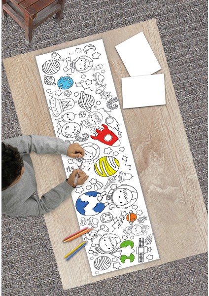 2,5 Metre Uzunluğunda Uzay Temalı Dev Boyama Kağıdı Tatil Aktivite Rulosu - Çocuk Eğitici Boyama