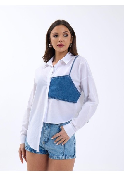 5419 Gömlek-Mavi Cepli Beyaz modelleri