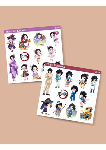 Shinobu Kocho-Giyu Tomioka-Demon Slayer-2li Çıkartma-Etiket-Hediye- Başarı Çıkartmaları Ds-35-36