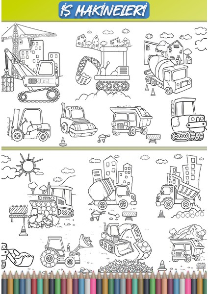 Dev Boyama Etkinlik Kağıdı Iş Makinaları Konsepti Anaokulu Kreşler Etkinlikler modelleri