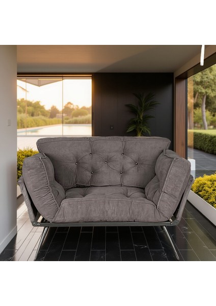 Ikili Yataklı Mekanizmalı Kanepe | Fonksiyonel Şıklık ve Üstün Konfor | Tay Tüyü Kumaş - Füme