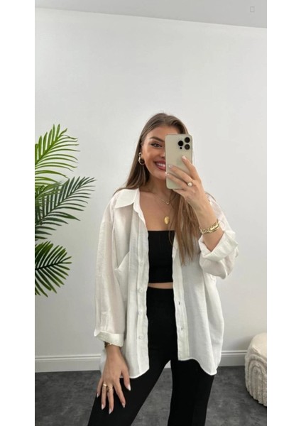Kadın Beyaz Oversize Gömlek – Uzun Kollu, Rahat Kesim, Şifon Görünümlü Günlük ve Ofis Kombinleri Için fiyatları