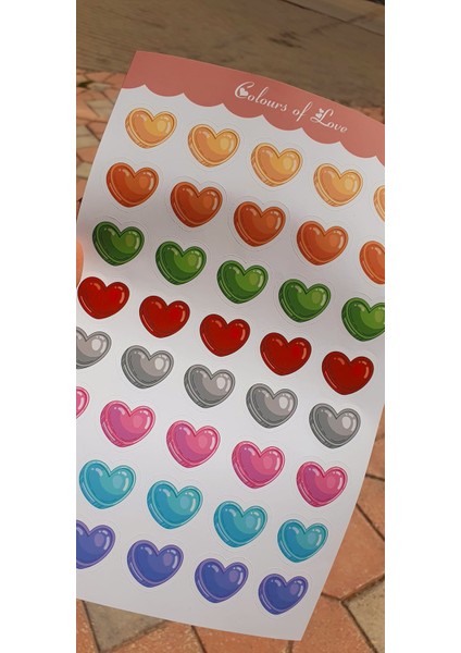 Renkli Kalpler Sticker Set