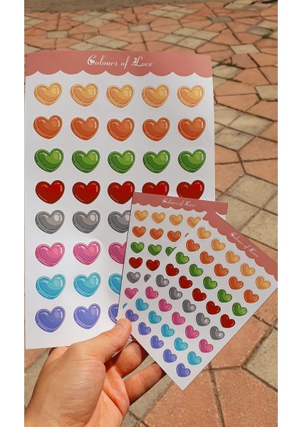 Renkli Kalpler Sticker Set