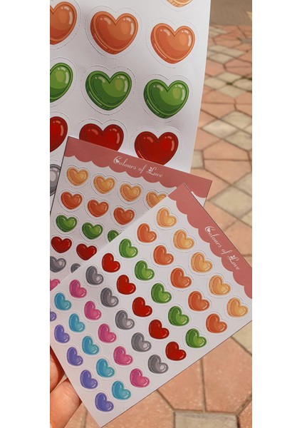 Renkli Kalpler Sticker Set