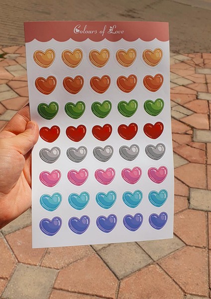 Renkli Kalpler Sticker Set