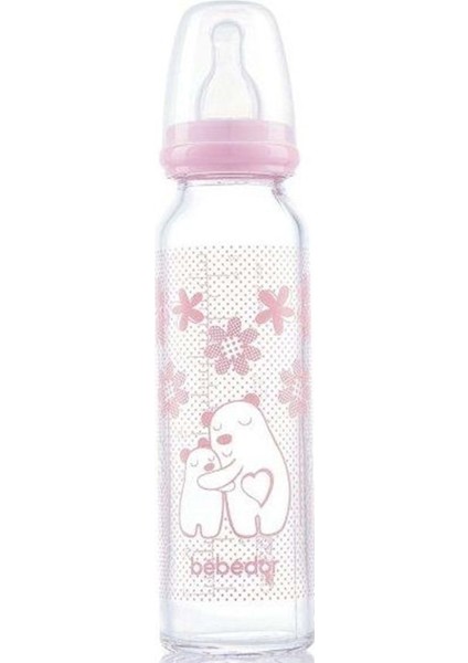 Dayanıklı Cam Biberon 250ML, Isıya ve Darbeye Dayanıklı, Pembe Renkli