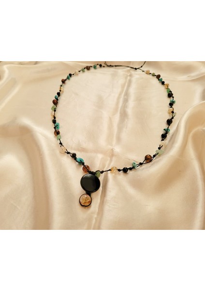 Doğaltaş Kolye Şans- Bereket-Nazar Akik Sitrin Aventurin Turkuaz