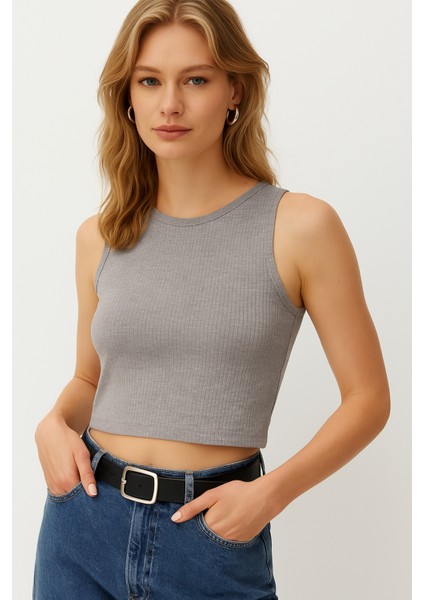 Sıfır Kollu Basic Fitilli Crop Kadın