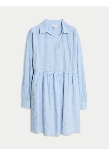 Saf Pamuklu Dokulu Elbise