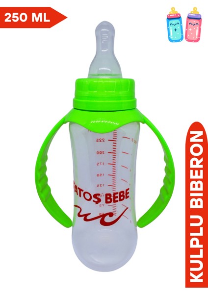 Yeşil Silikon Uçlu Kulplu Biberon, 250 Ml, Şeffaf Tasarım fiyatları