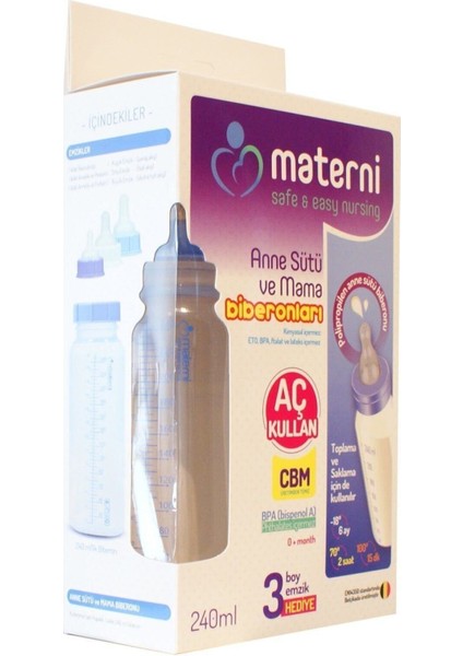 Aç Kullan Anne Sütü ve Mama Biberonu, 240 Ml, 3 Boy Emzik Hediyeli fiyatları
