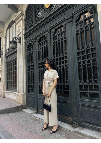 Keten Tulum Bel Bağlama Detaylı - Krem fiyatları