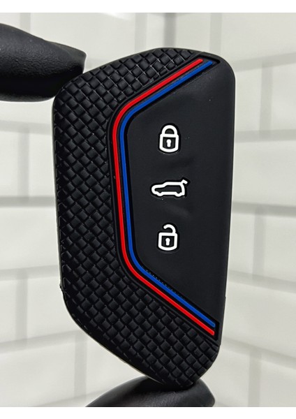 Cupra Formentor Leon Uyumlu Silikon Anahtar Kılıfı Mavi Kırmızı Şeritli modelleri