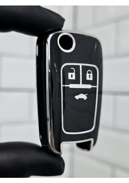 Opel Astra Corsa Insignia Adam Mokka Zafira Sustalı Nano Anahtar Kılıfı Siyah Gümüş