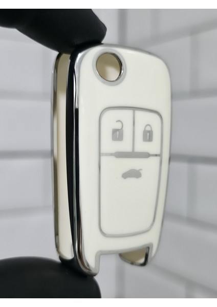Opel Astra Corsa Insignia Adam Mokka Zafira Sustalı Nano Anahtar Kılıfı Beyaz Gümüş