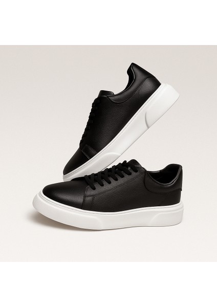 GR0309 Hakiki Özel Yapım Floter Deri Büyük Numara 47 Numara Yüksek Eva Taban Koku Yapmayan Siyah Sneakers Erkek Ayakkabı