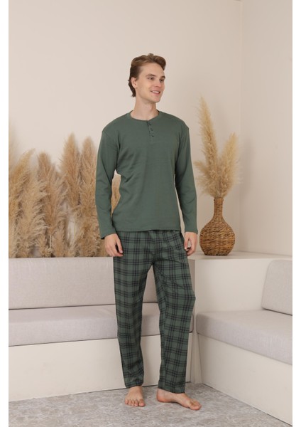 Erkek Interlok Rahat Kalıp Sıfır Yaka Yüksek Kalite Pamuk Pijama Takımı 16675