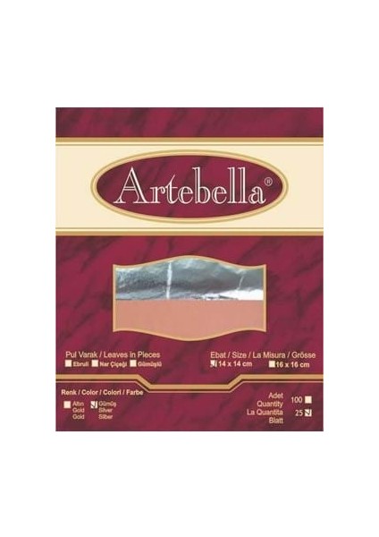 Artebella 14X14 Yaprak Varak Sılver (Gümüş) 25"li