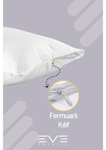 4 Adet Çizgili Pamuk Saten Antibakteriyel Fermuarlı Yıkanabilir Otel Lüks Yastık Kılıfı 50x70cm
